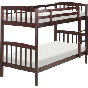 Beliani Bunk Bed Dark Wood Pine EU Single Size 3ft 90 x 200 cm High Sleeper Children Kids Bedroom Ladder Slats Material:Pine Wood Size:x147x97