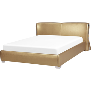 Beliani EU Double Size Panel Bed 4ft6 Gold Leather Slatted Frame Contemporary Material:Leather Size:x83x175