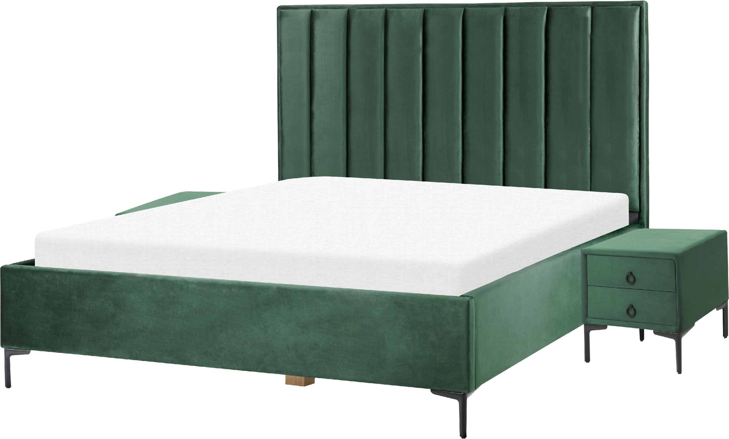 Beliani Bedroom Set Dark Green Velvet EU Super King Size 6ft Bed with Storage 2 Bedside Tables Upholstered Material:Velvet Size:xx