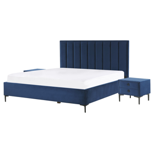 Beliani Bedroom Set Blue Velvet EU King Size 5ft3 Bed with Storage 2 Bedside Tables Upholstered Material:Velvet Size:xx