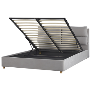 Beliani Bed Frame Light Grey Velvet Upholstery with Storage EU King Size Bedroom Furniture  Material:Velvet Size:x105x174