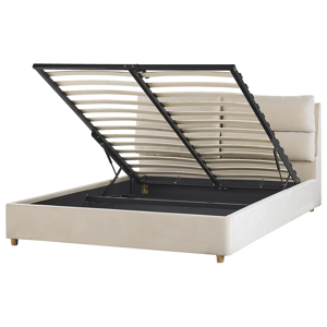 Beliani Bed Frame Light Beige Velvet Upholstery with Storage EU King Size Bedroom Furniture  Material:Velvet Size:x105x174