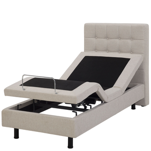 Beliani Electric Bed Beige EU Single 2ft6 Remote Control Adjustable Linen Material:Polyester Size:x102x82
