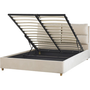 Beliani Bed Frame Light Beige Velvet Upholstery with Storage EU Double Bedroom Furniture  Material:Velvet Size:x105x154