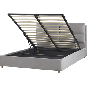 Beliani Bed Frame Light Grey Velvet Upholstery with Storage EU Double Bedroom Furniture  Material:Velvet Size:x105x154