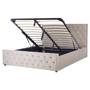 Beliani Bed Frame Taupe Velvet Upholstery with Storage EU King Tufted Headboard Bedroom Furniture Material:Velvet Size:x109x171