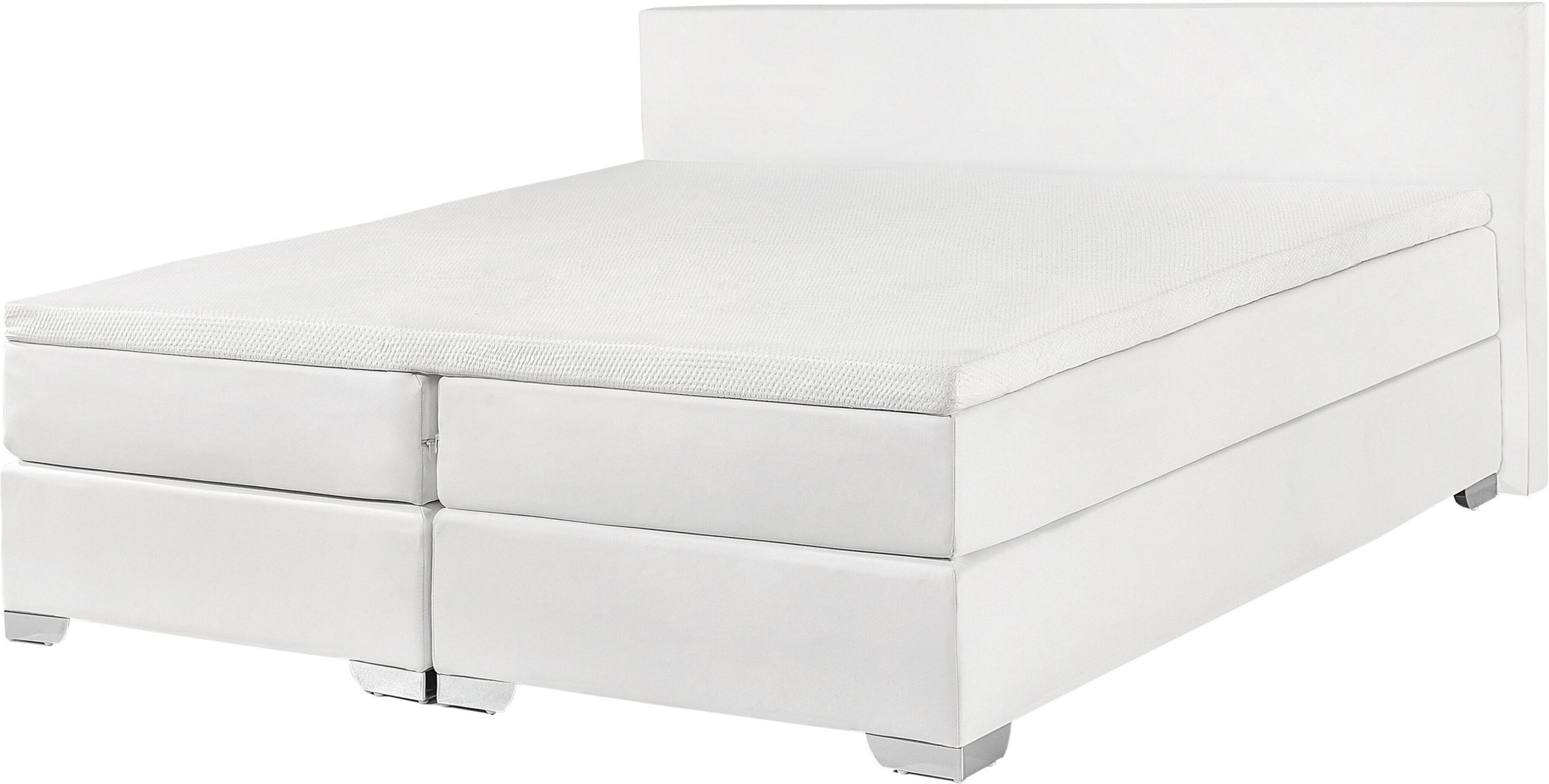 Beliani EU Double Size Continental Bed 4ft6 White Faux Leather with Pocket Spring Mattress