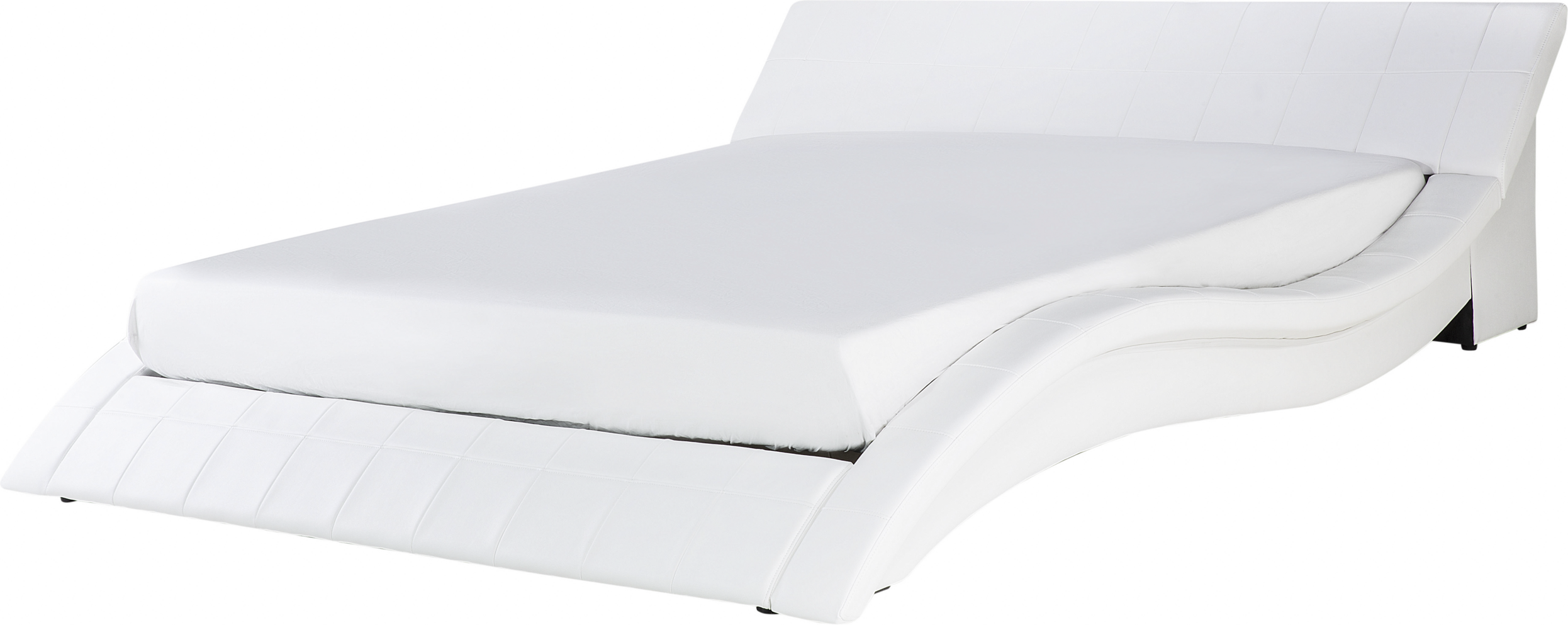 Beliani EU Super King Size Waterbed 6ft White Leather Curved Frame with Accessories Contemporary