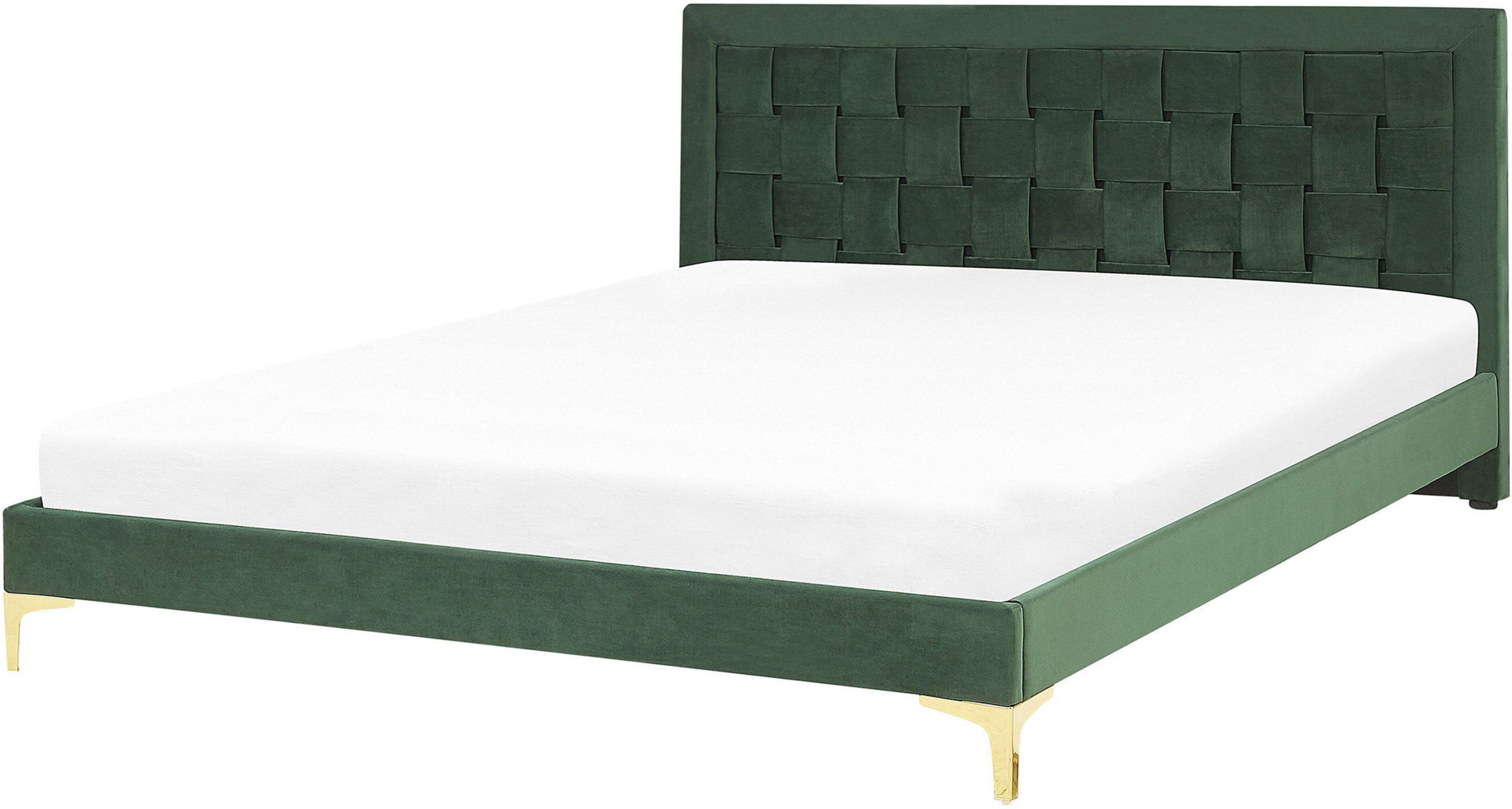 Beliani Upholstered Bed Frame EU Double 4ft6 Green Headboard Velvet Golden Legs