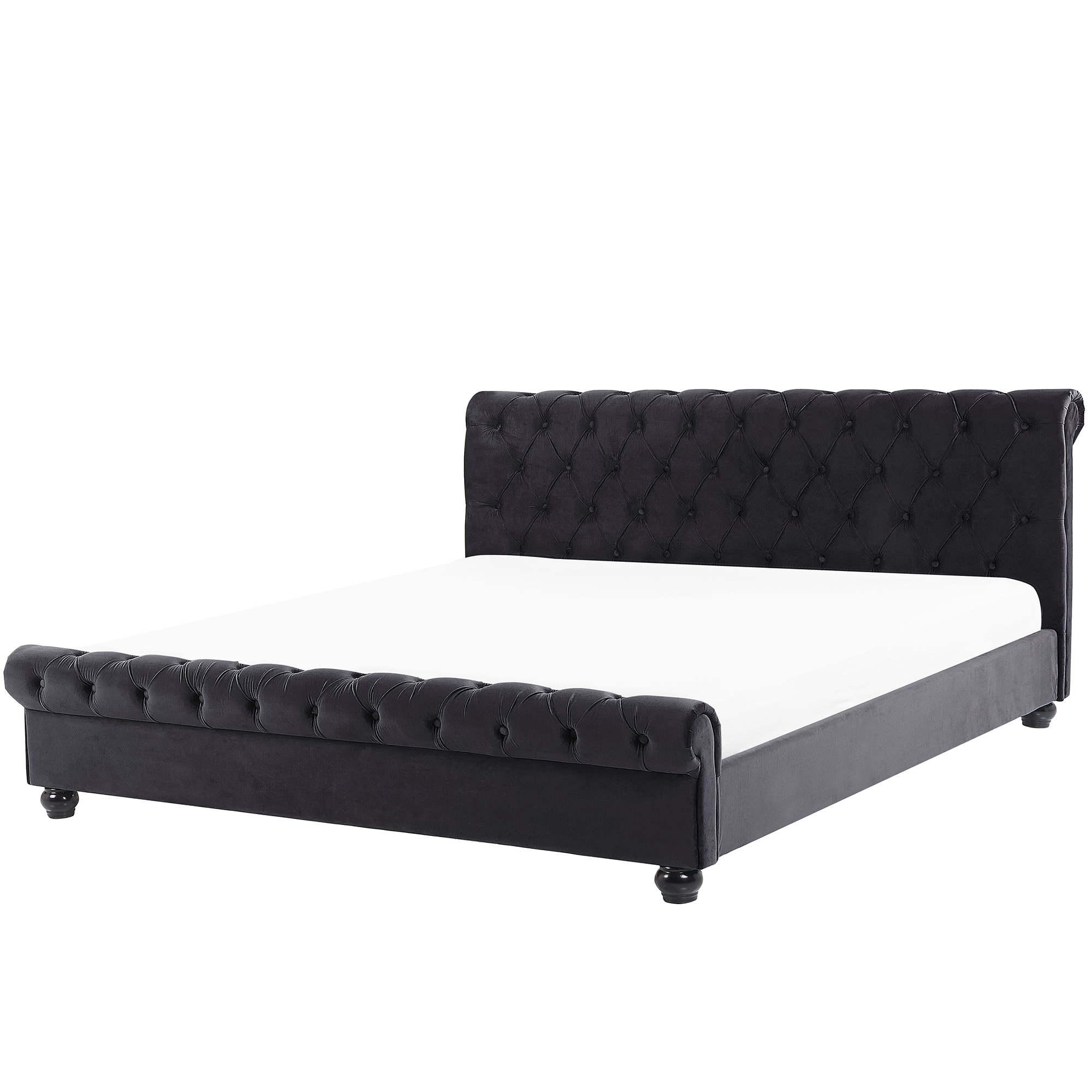 Beliani Bed Frame Black Velvet Upholstery Black Wooden Legs Super King Size 6ft Buttoned Glam