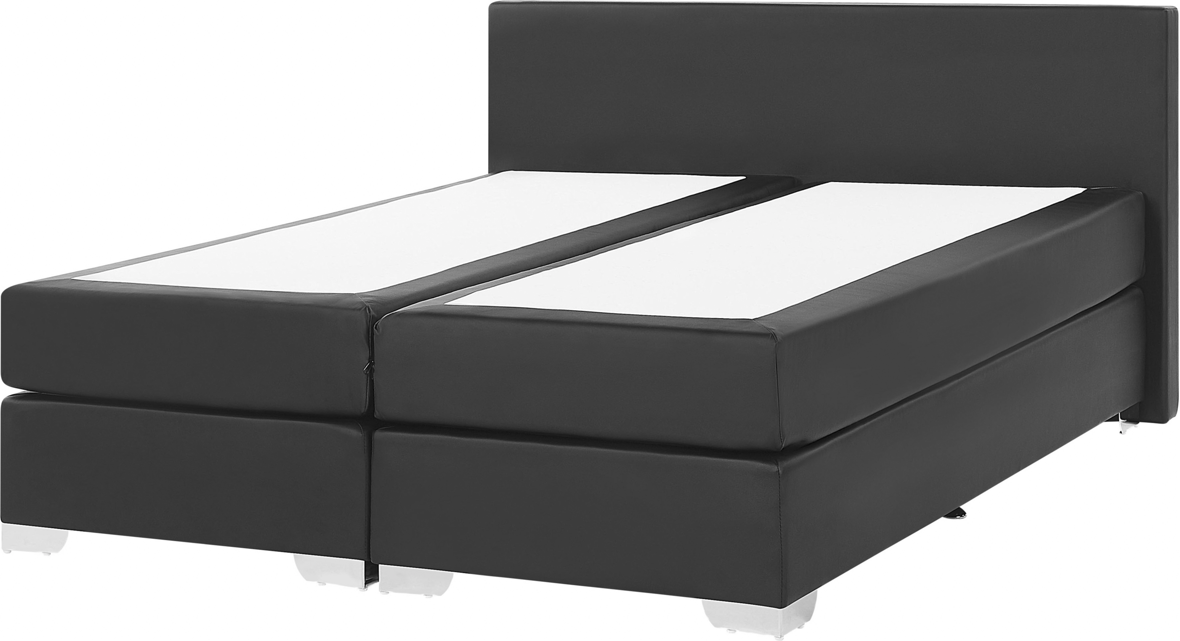 Beliani EU King Size Continental Bed 5ft3 Black Faux Leather with Pocket Spring Mattress