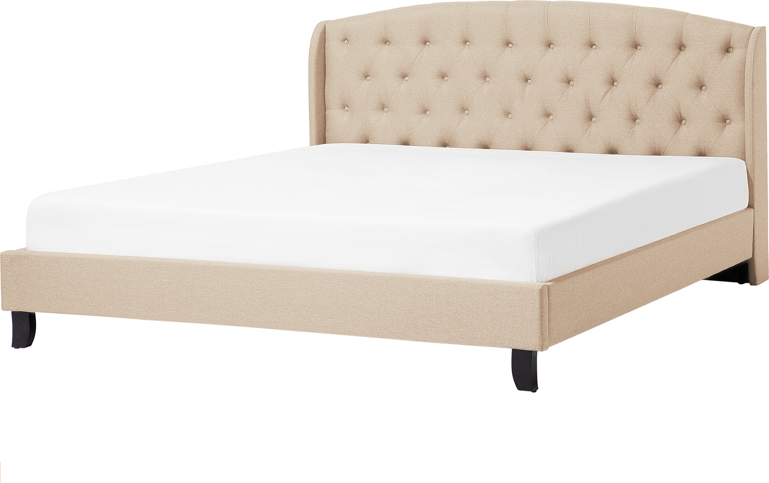 Beliani Slatted Bed Frame Beige Polyester Fabric Upholstered Tufted Headrest 6ft EU Super King Size Modern Design