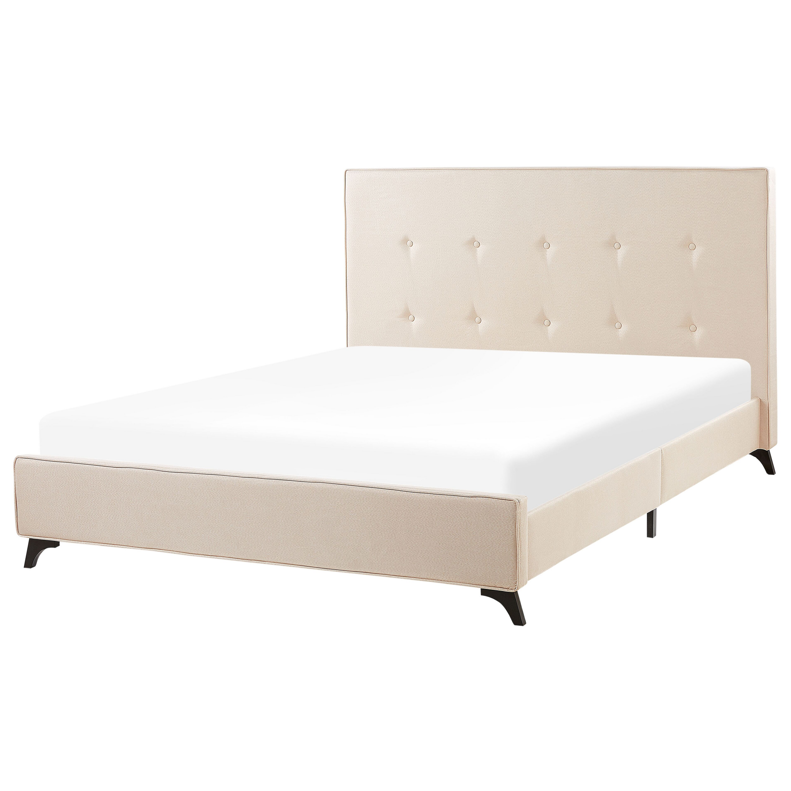 Beliani Double Bed Frame Beige 140 x 200 cm Upholstered