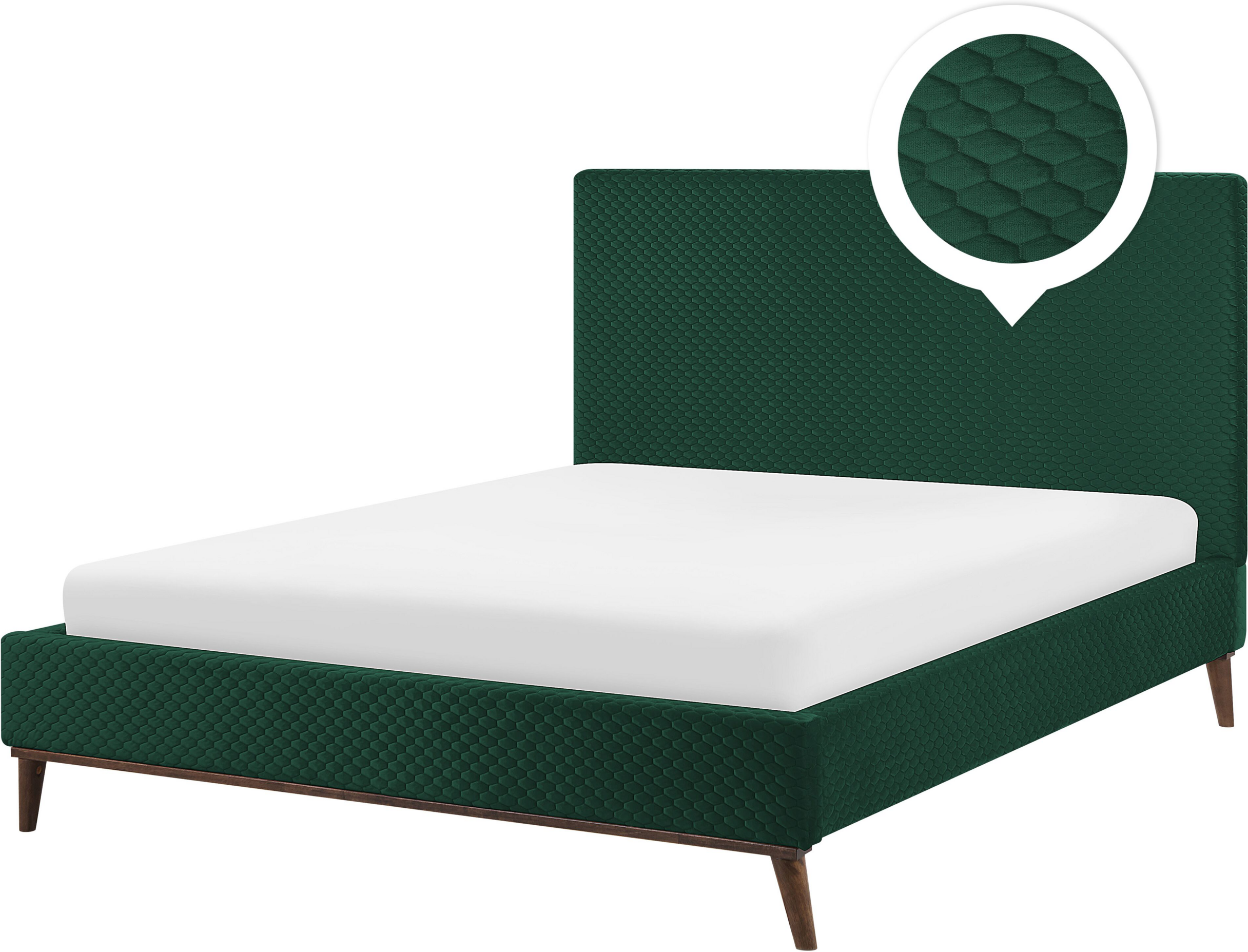 Beliani EU King Size Bed Green Fabric 5ft3 Upholstered Frame Honeycomb Quilted