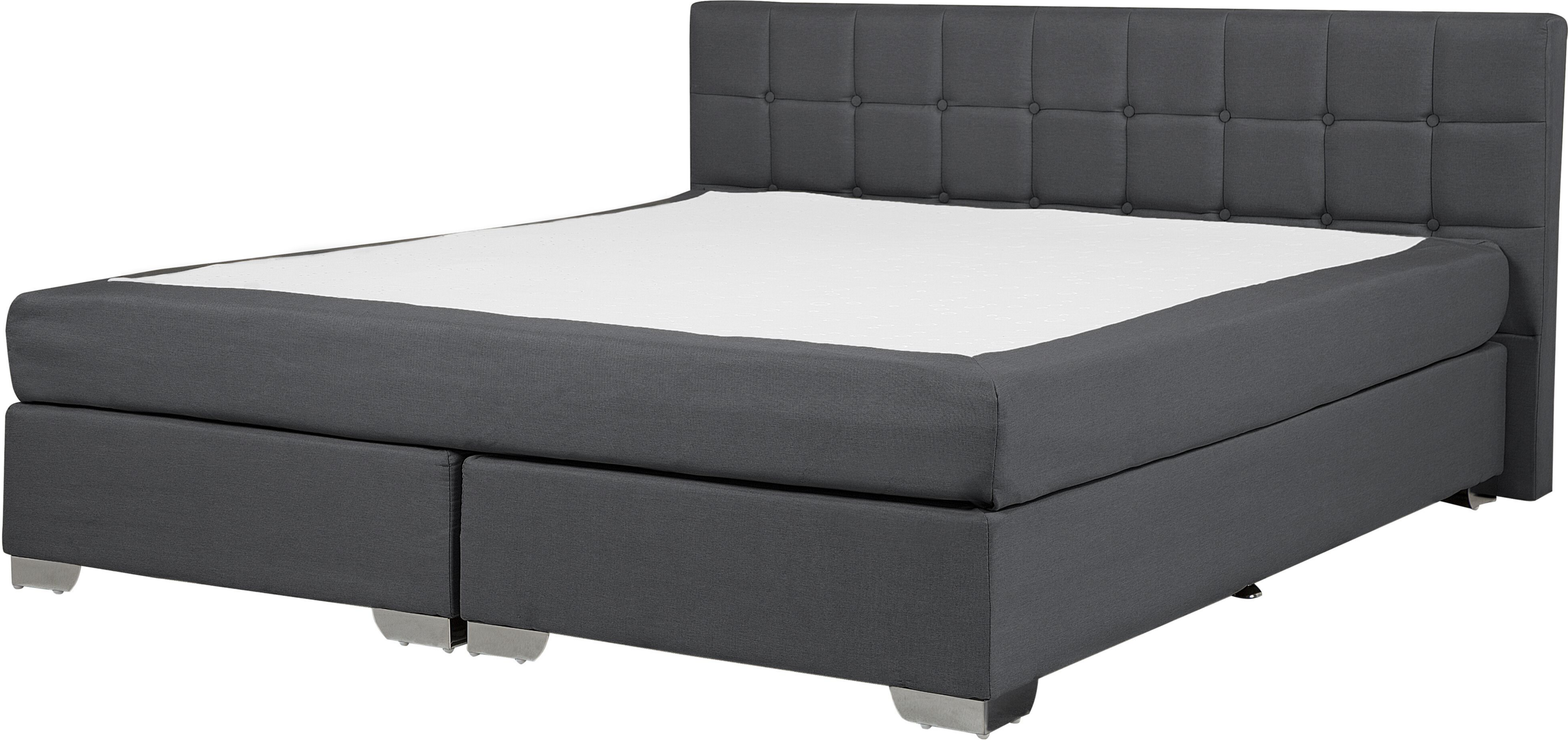 Beliani EU Super King Size Divan Bed Dark Grey Fabric Upholstered 6ft Frame with Tufted Headboard and Mattress