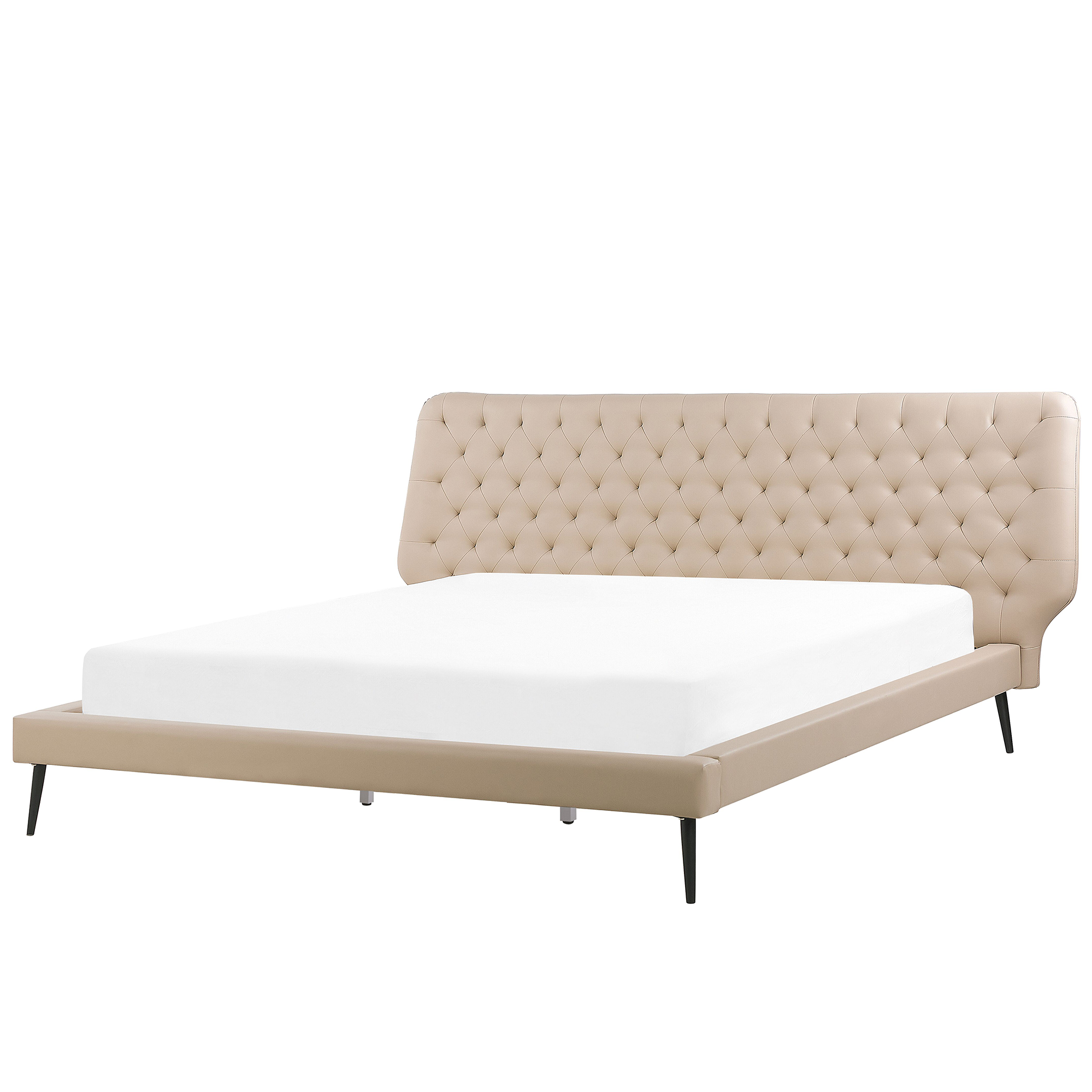 Beliani Bed Frame Beige Faux Leather Upholstery EU Super King Size 6ft Modern Design Tufted Headboard