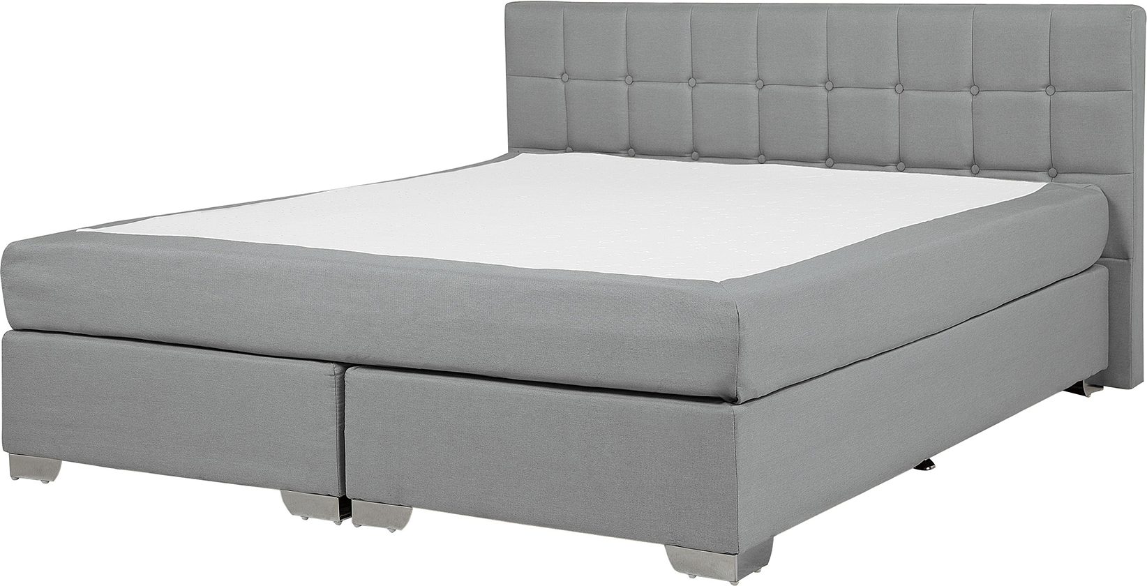 Beliani EU King Size Divan Bed Grey Fabric Upholstered 5ft3 Frame with Tufted Headboard and Mattress