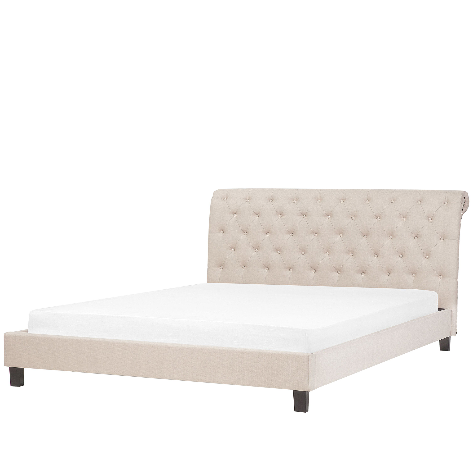 Beliani Bed Frame Beige EU Super King Size 6ft Tufted Headboard Linen Vintage Glam