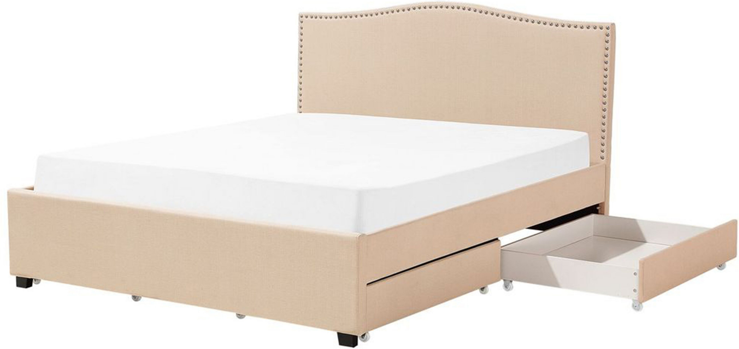 Beliani Bed Frame Beige Polyester Upholstered Drawer Storage 6ft EU Super King Size Traditional Design