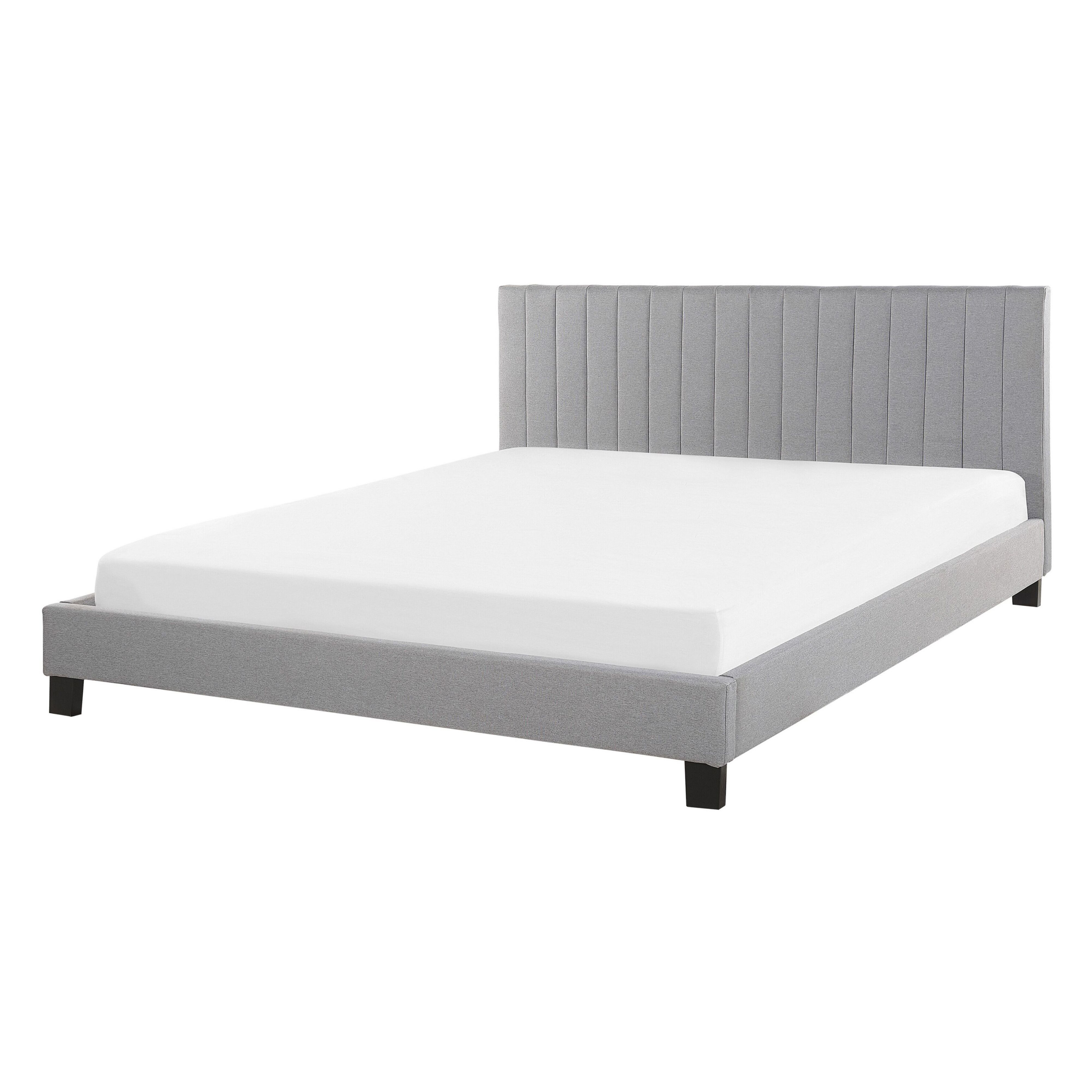 Beliani Panel Bed Light Grey Fabric Upholstery EU Double Size 4ft6 with Slatted Base Headboard