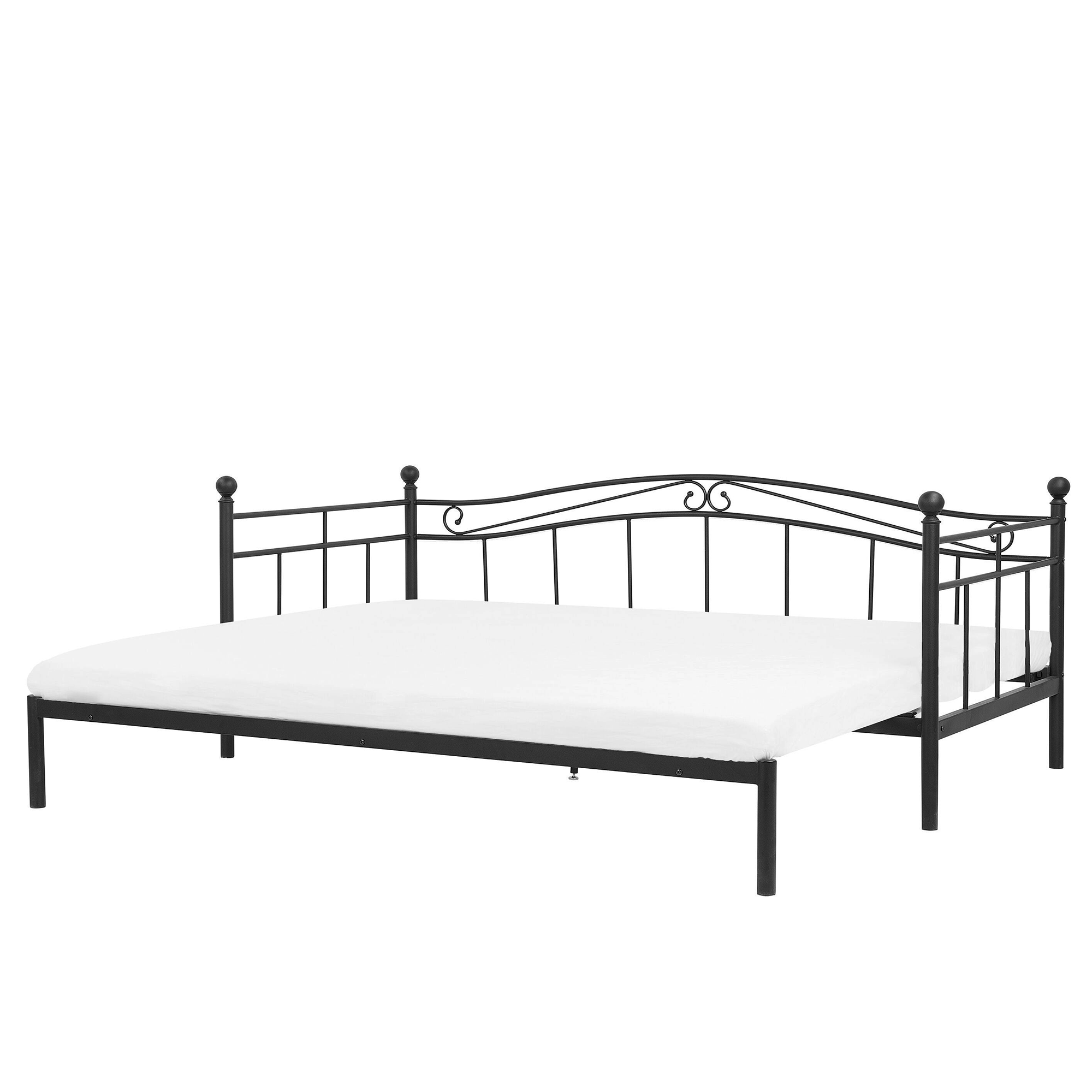 Beliani Daybed Trundle Bed Black EU Single 2ft6 to EU King Size 5ft Slatted Base Pull-Out Convertible