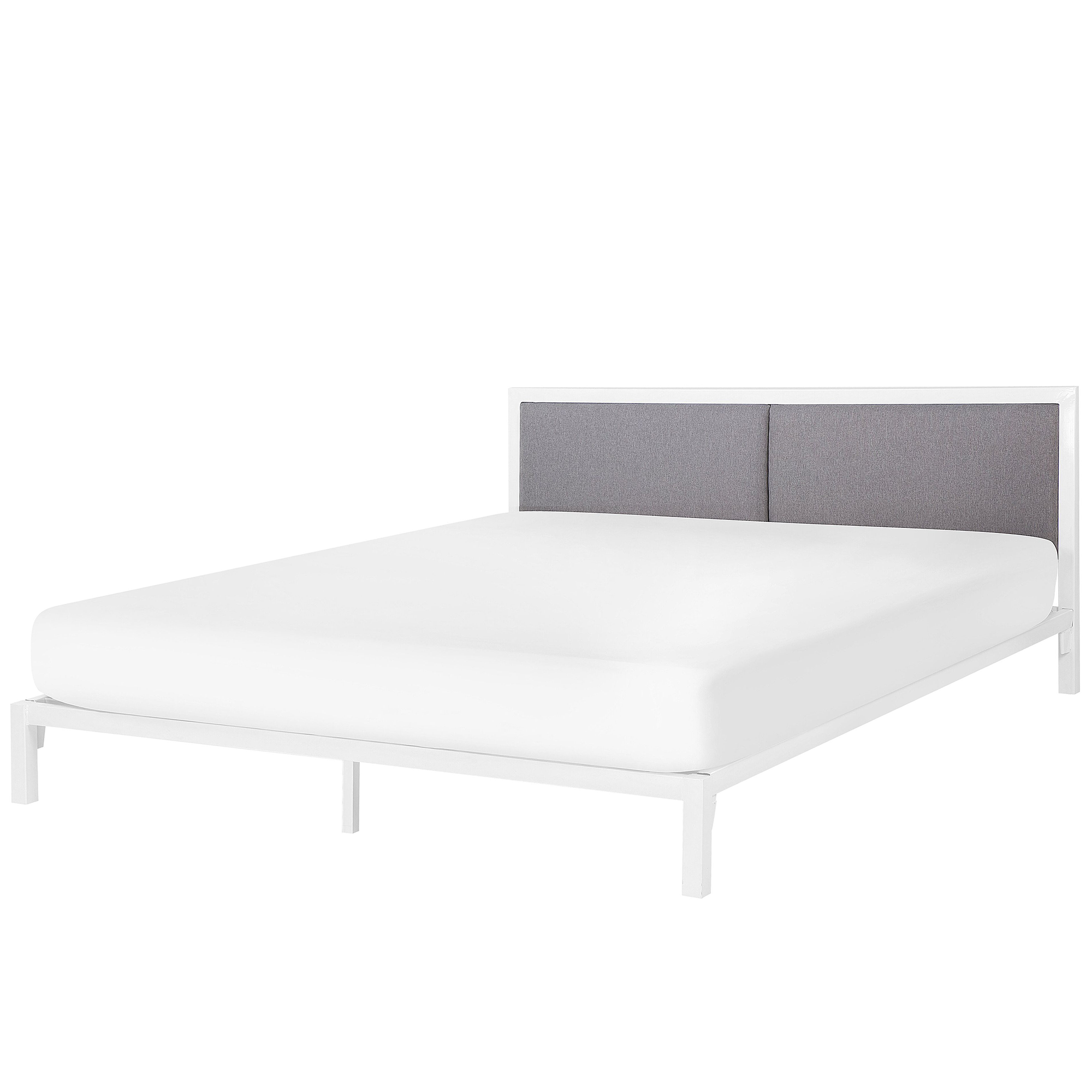 Beliani Bed Frame White Metal EU Super King Size 6ft Upholstered Slatted Base Minimalist