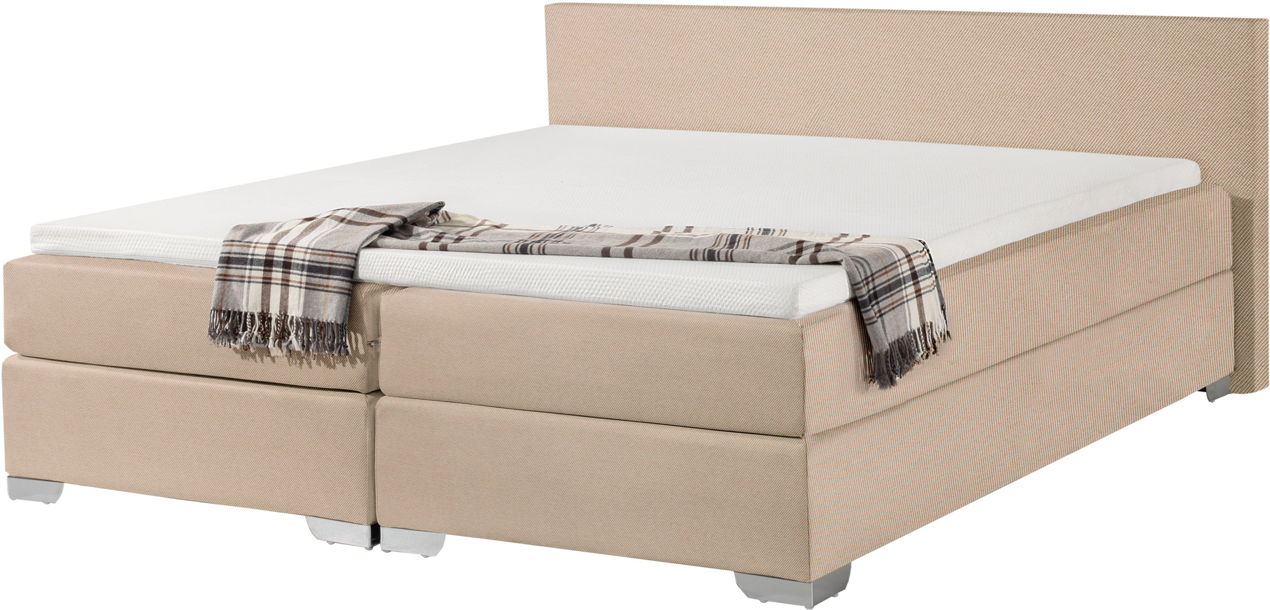 Beliani EU Super King Size Continental Bed 6ft Beige Fabric with Pocket Spring Mattress