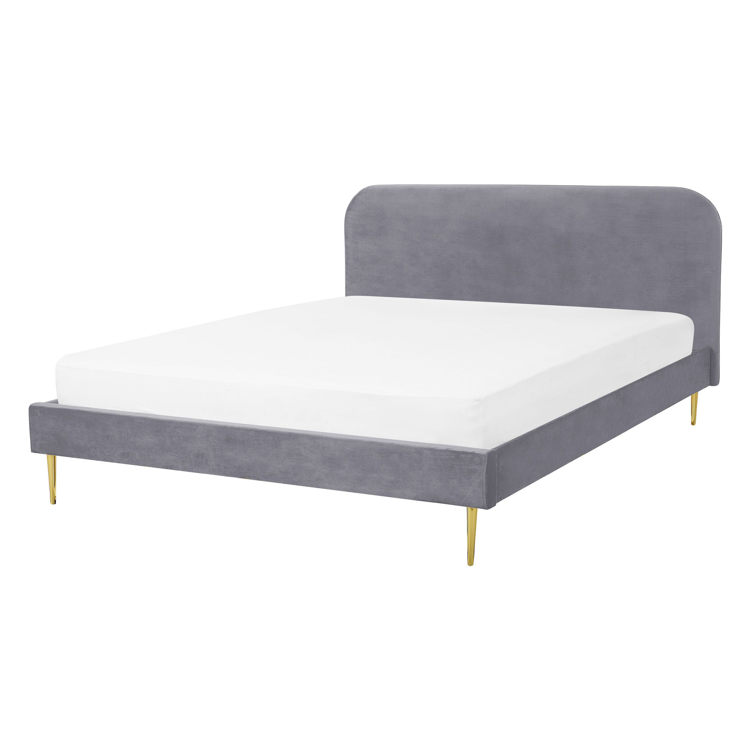 Beliani Bed Grey Velvet Upholstery EU Double Size Golden Legs Headboard Slatted Frame 4.6 ft Minimalist Design