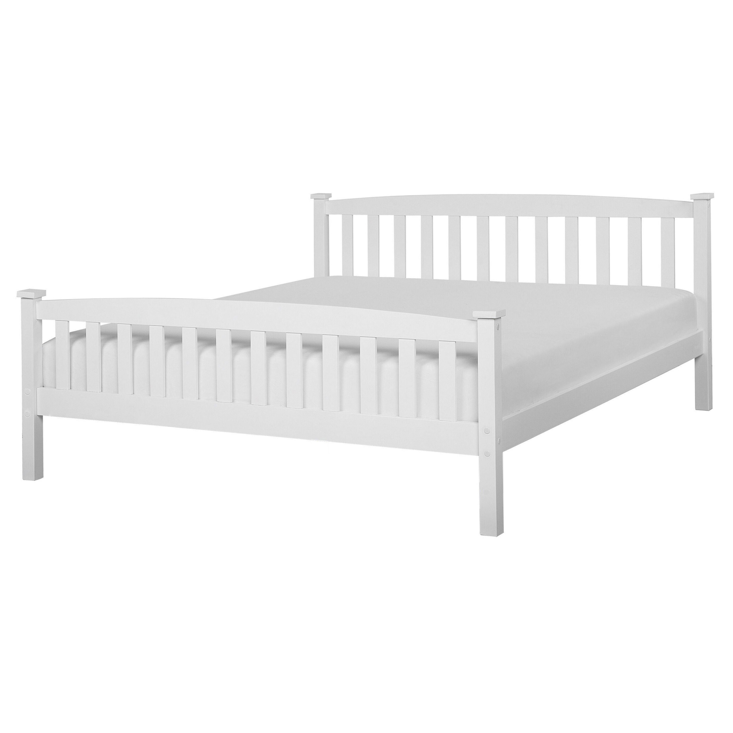 Beliani Double Bed Frame White Pine Wood 160 x 200 cm King Size Slatted