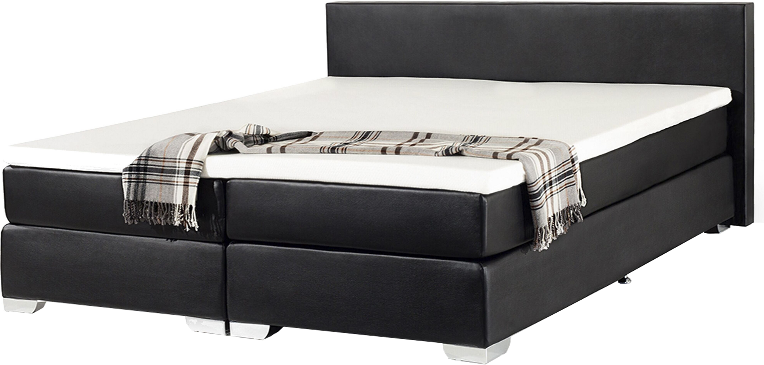 Beliani EU Super King Size Continental Bed 6ft Black Faux Leather with Pocket Spring Mattress