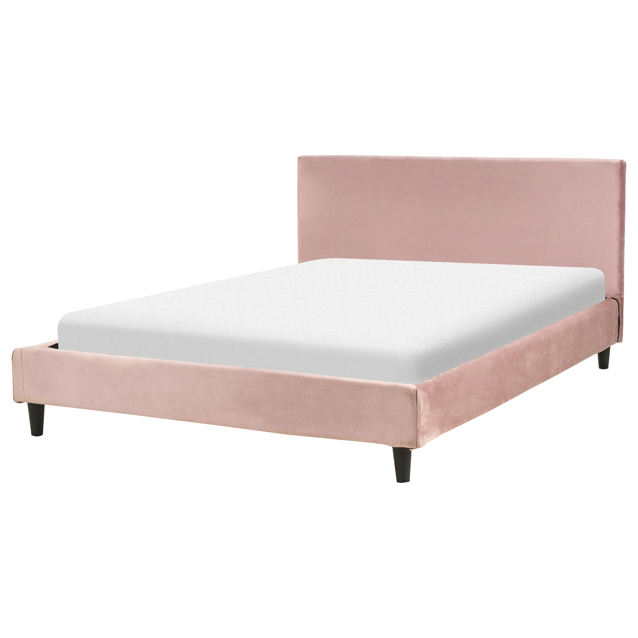 Beliani EU King Size Panel Bed 5ft3 Pink Velvet Slatted Frame Contemporary