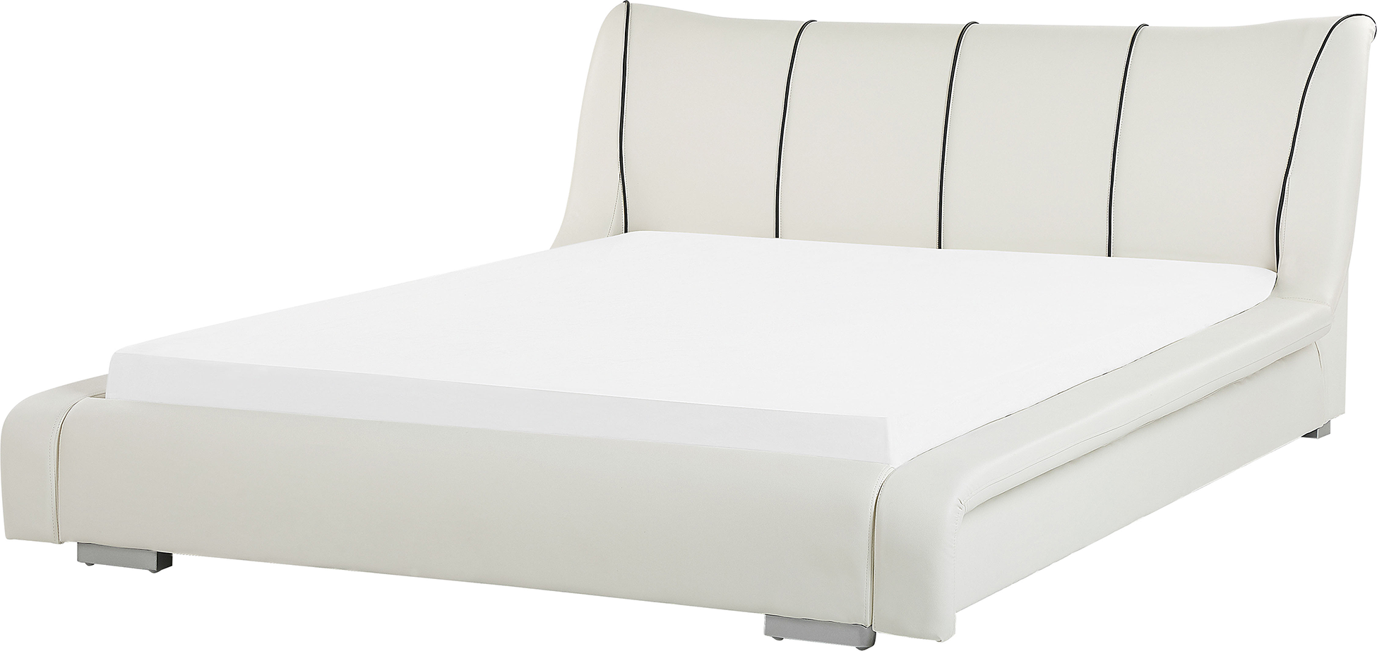 Beliani Bed Frame White Leather EU Super King Size 6ft Slatted Base Upholstered Headboard Modern