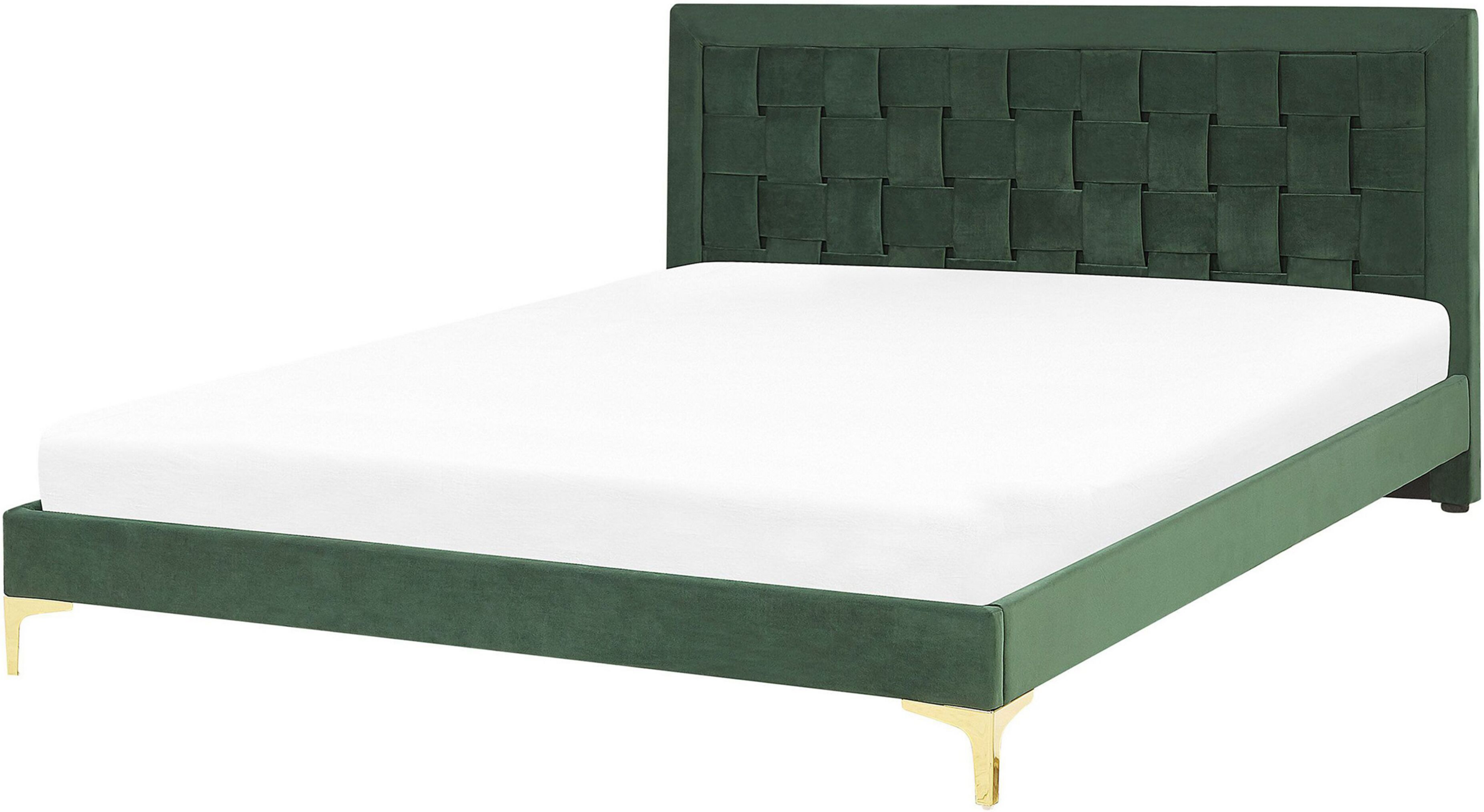 Beliani Upholstered Bed Frame EU King Size 5ft3 Green Headboard Velvet Golden Legs