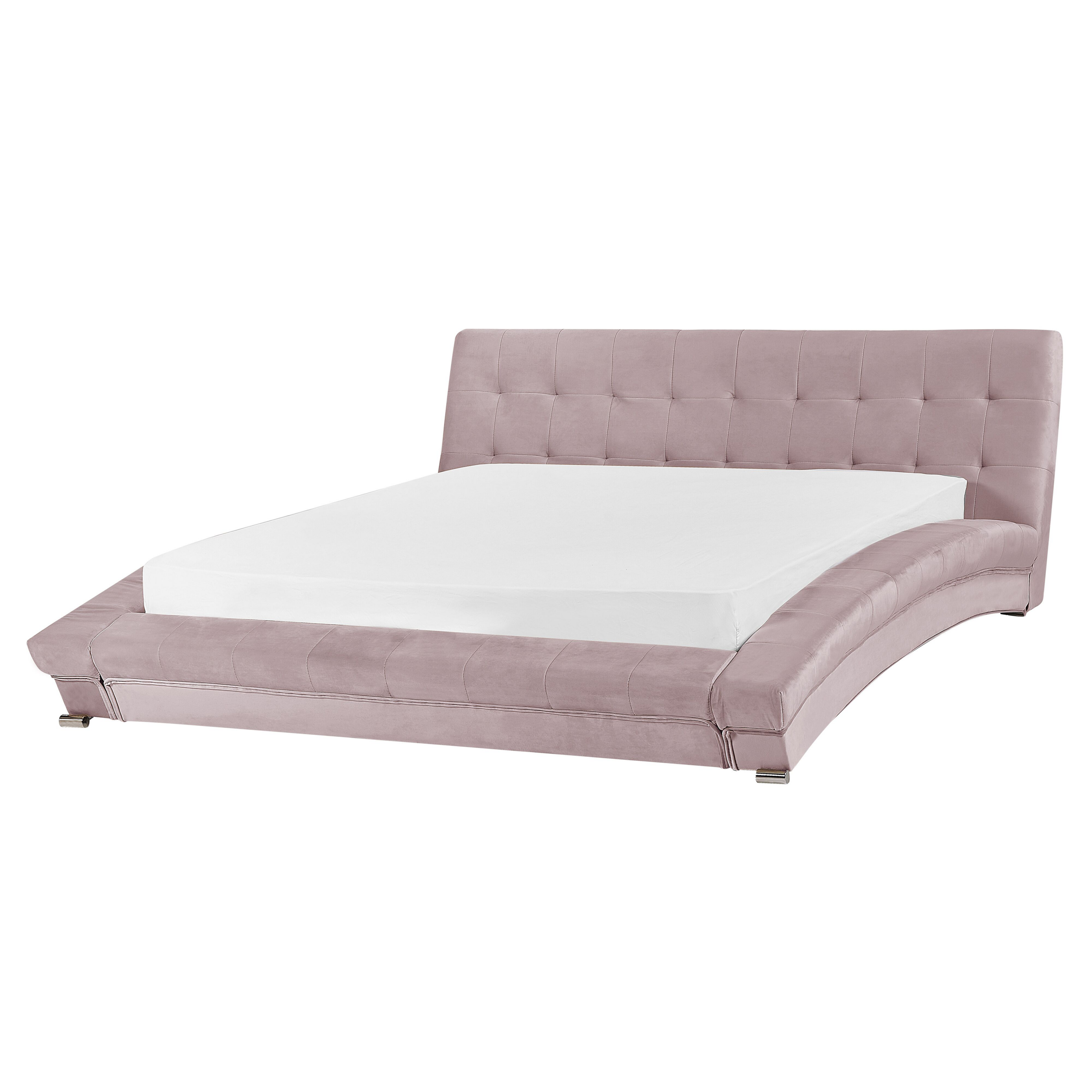 Beliani EU King Size Waterbed 5ft3 Pink Velvet with Accessories Contemporary