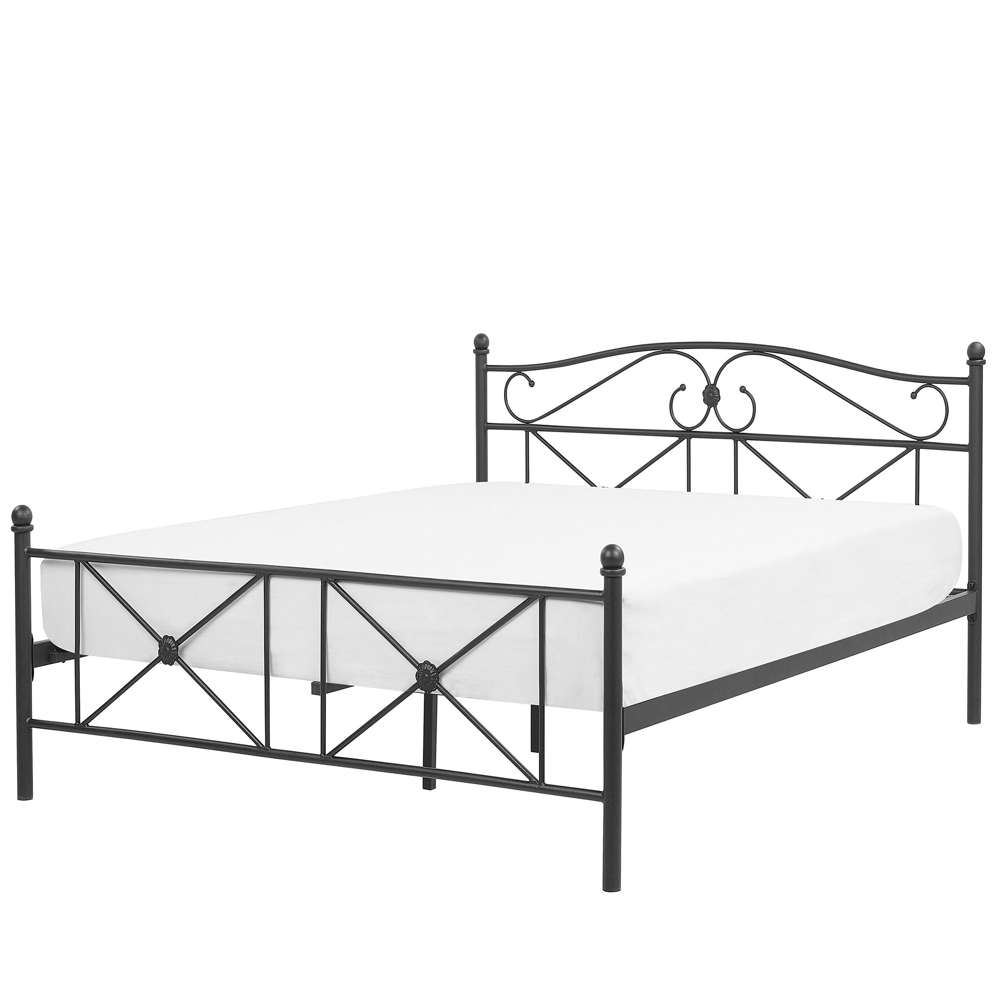 Beliani EU Double Size Panel Bed 4ft6 Black Metal Frame Slatted Base Retro