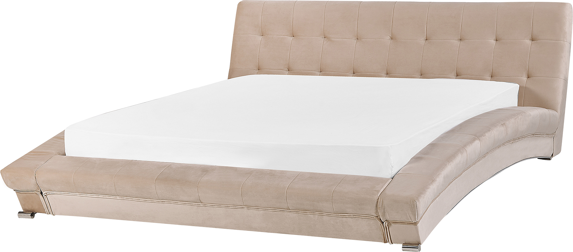 Beliani EU Super King Size Waterbed 6ft Beige Velvet with Accessories Contemporary