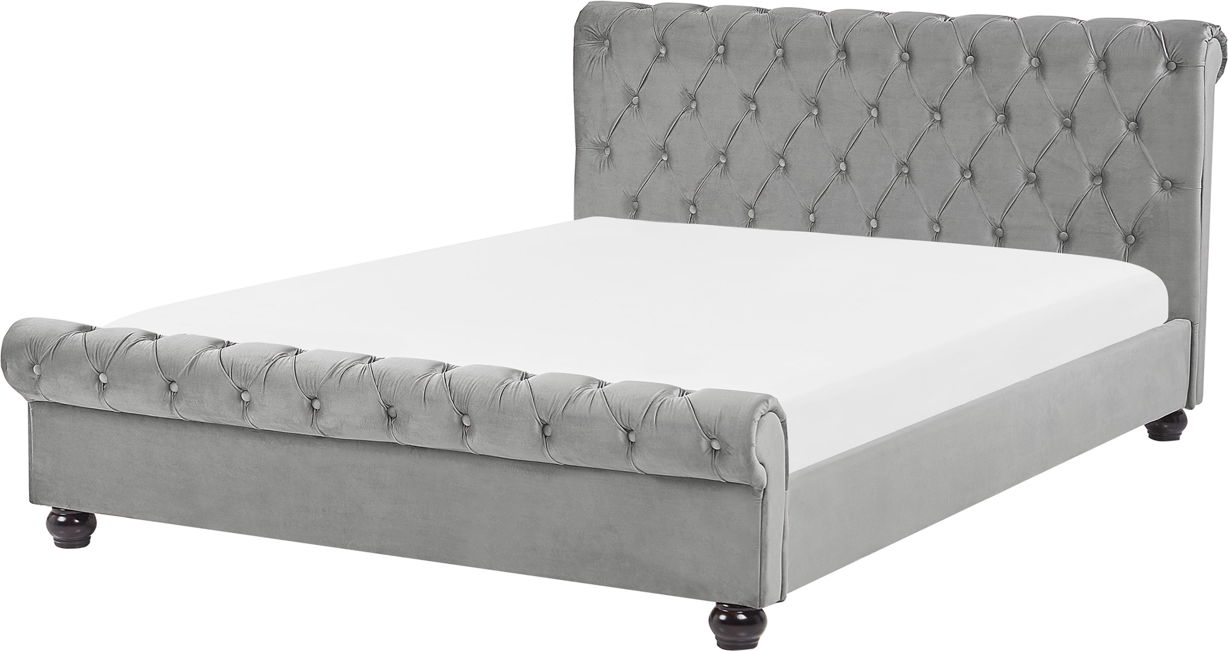 Beliani Bed Frame Grey Velvet Upholstery Black Wooden Legs King Size 5ft3 Buttoned Glam