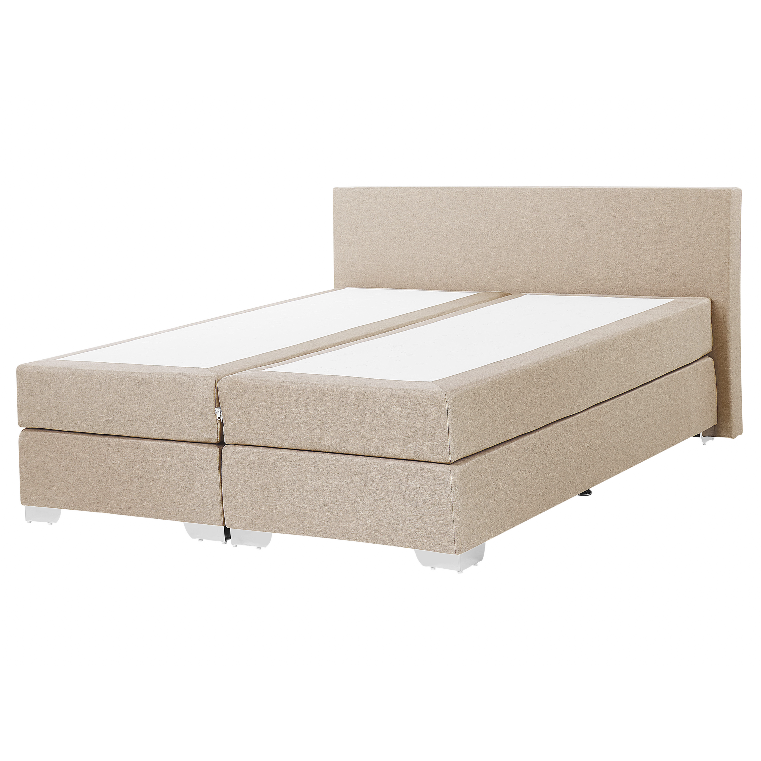 Beliani EU King Size Continental Bed 5ft3 Beige Fabric with Pocket Spring Mattress