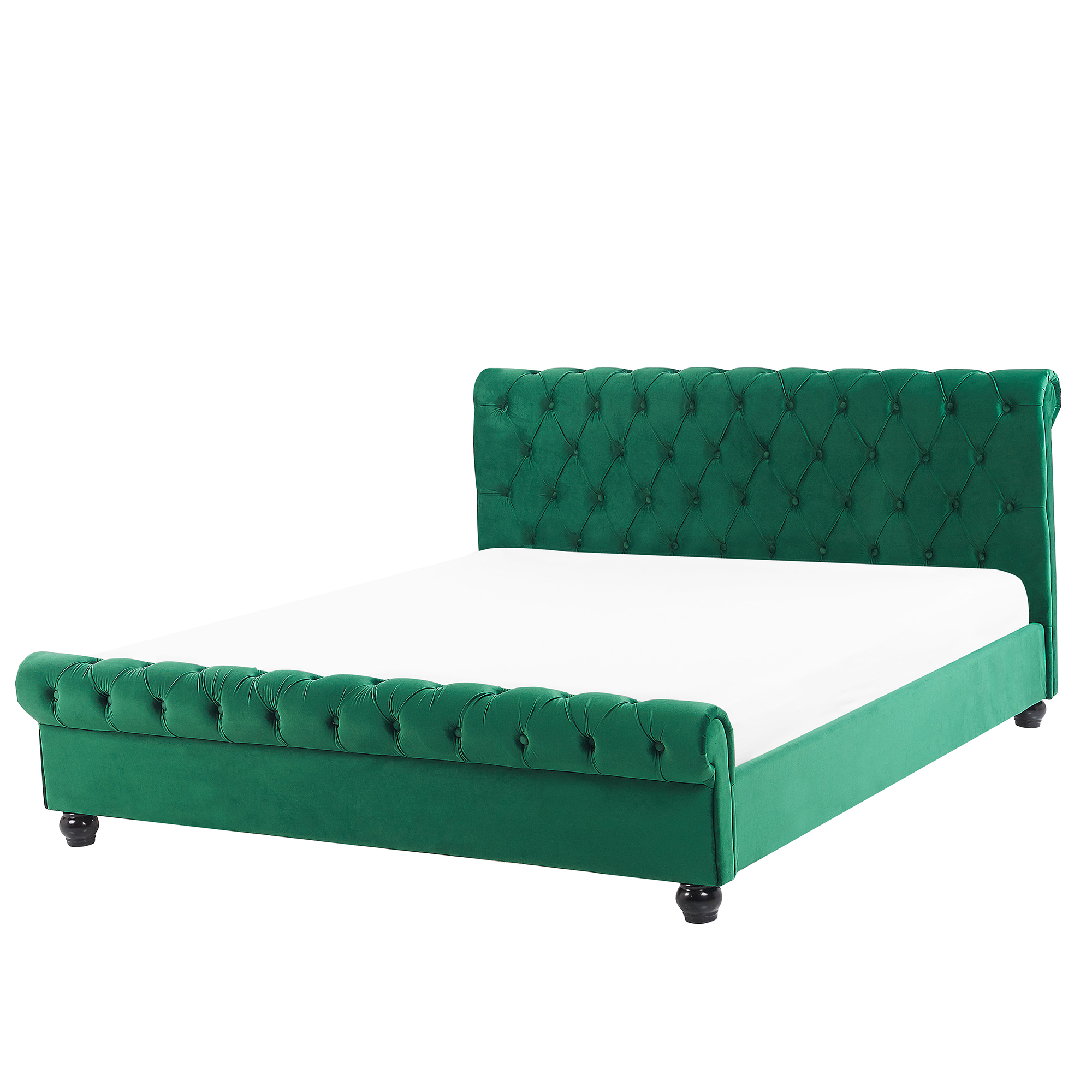 Beliani Bed Frame Green Velvet Upholstery Black Wooden Legs King Size 5ft3 Buttoned Glam