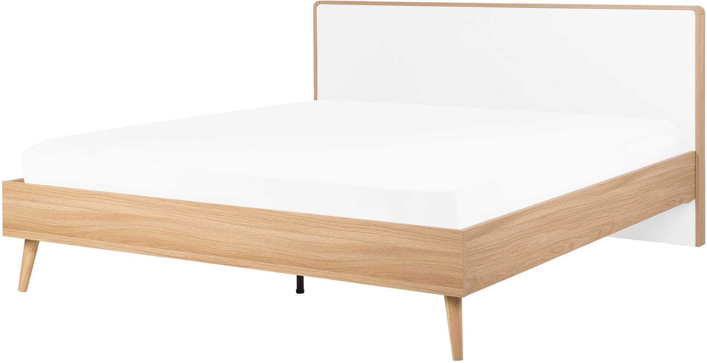 Beliani Slatted Bed Frame Light Manufactured Wood and White Headboard 5ft3 EU King Size Scandinavian Design