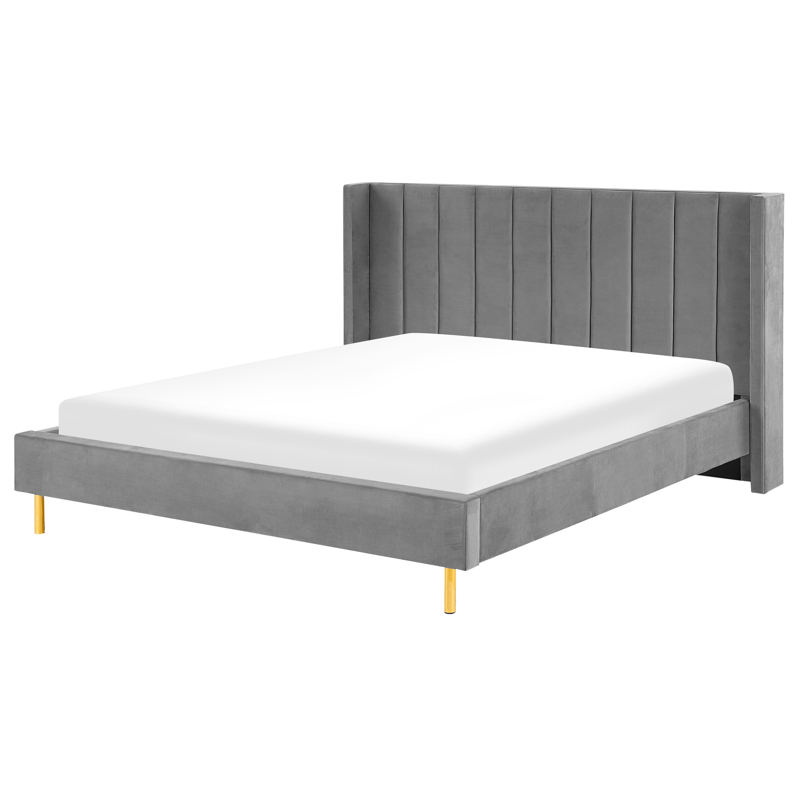 Beliani EU Super King Size Bed Frame 6ft Grey Velvet Slatted Base