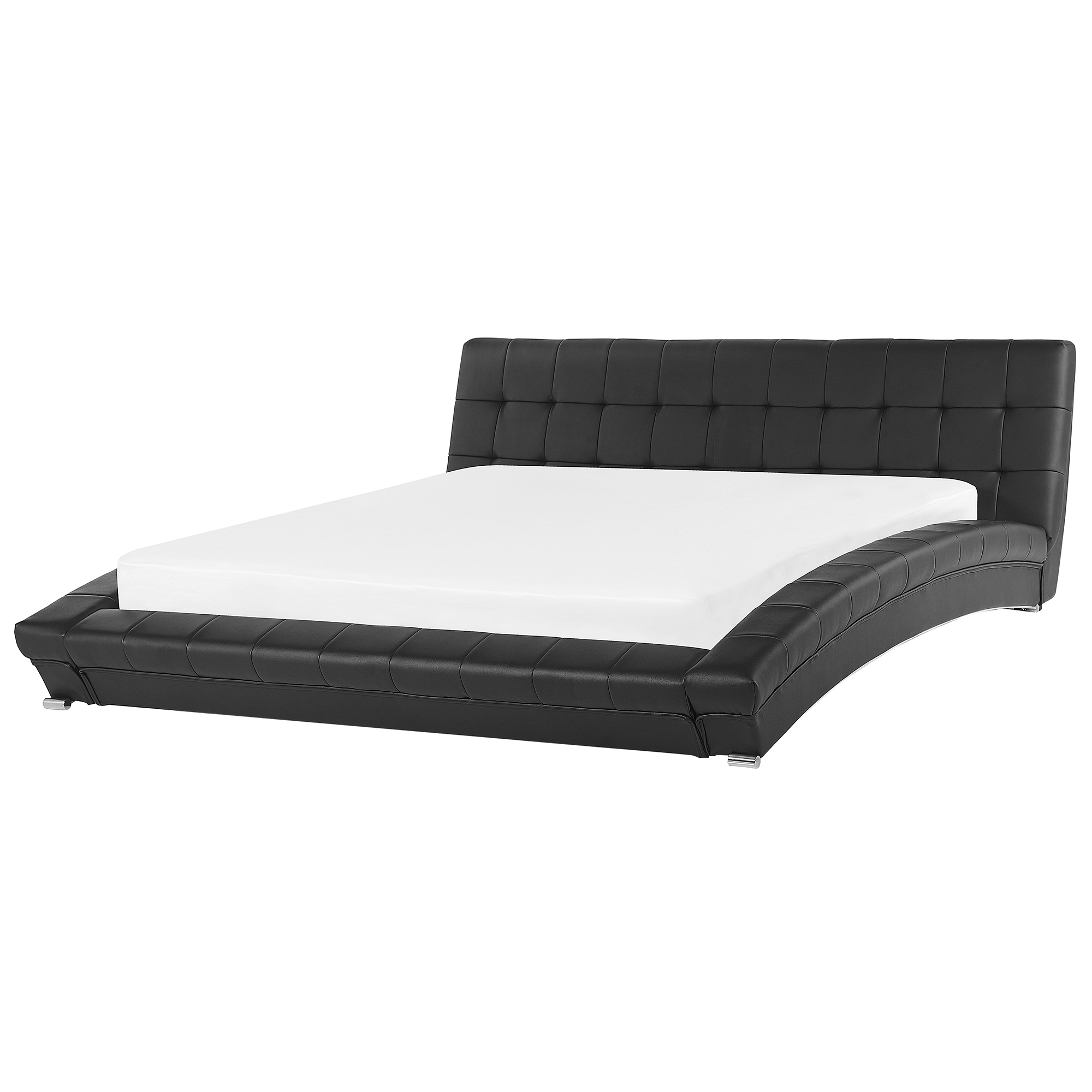Beliani Platform Waterbed Black Genuine Leather Upholstered with Mattress and Accessories 6ft EU Super King Size Button Tufted Headboard