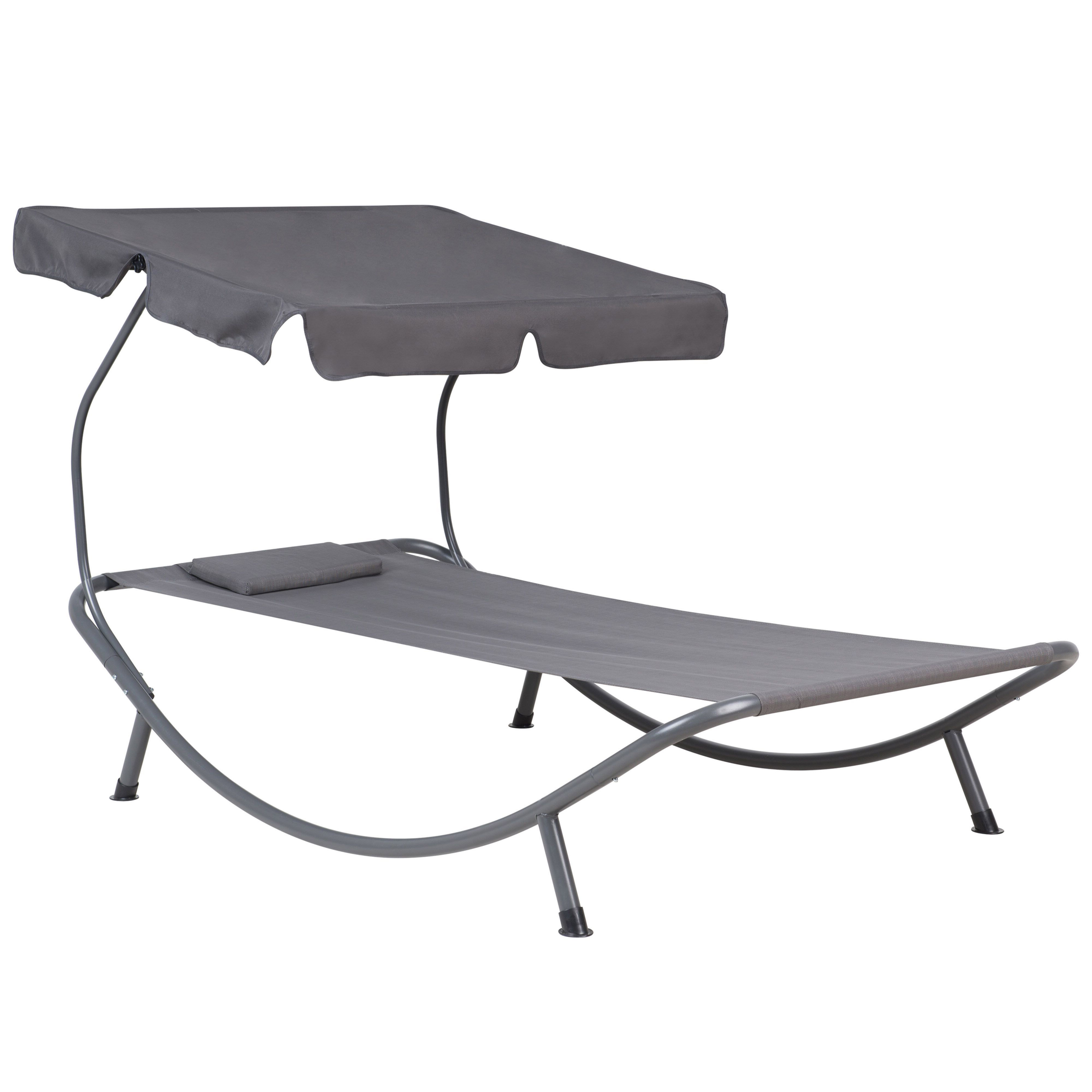 Beliani Garden Outdoor Lounger Daybed Dark Grey Textile Seat Aluminium Frame Curved Canopy Material:Steel Size:200x110x110