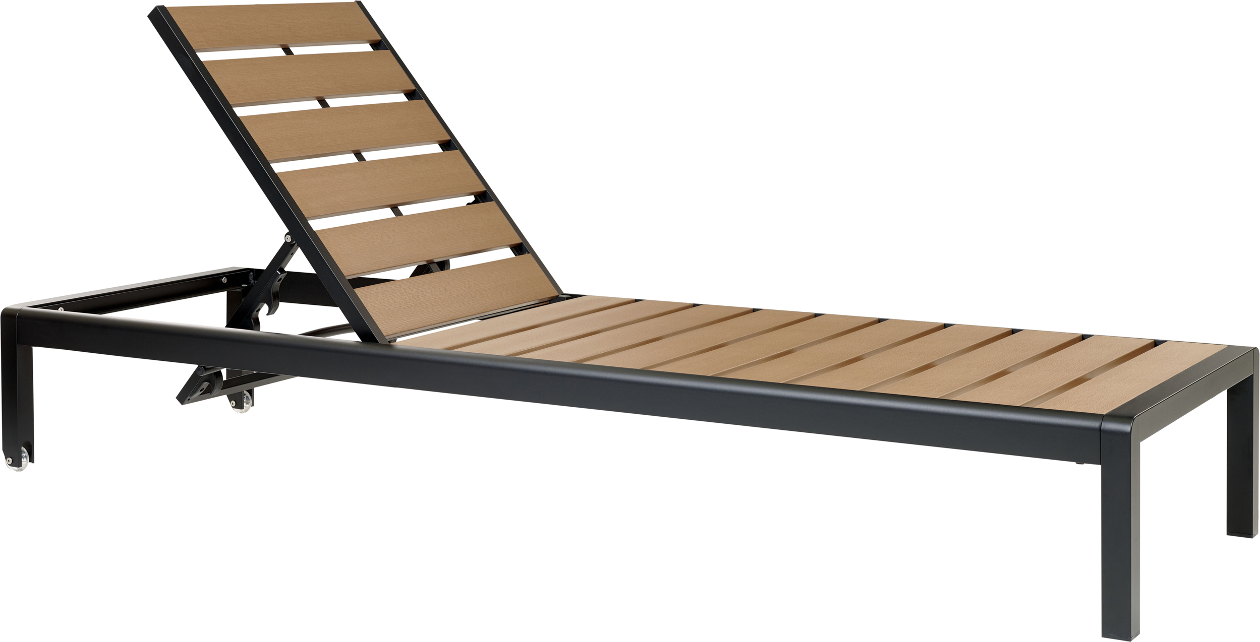 Beliani Garden Outdoor Lounger Light Wood and Black Plastic Wood Aluminium Frame Adjustable Reclining Backrest Material:Plastic Wood Size:198x29-93x64