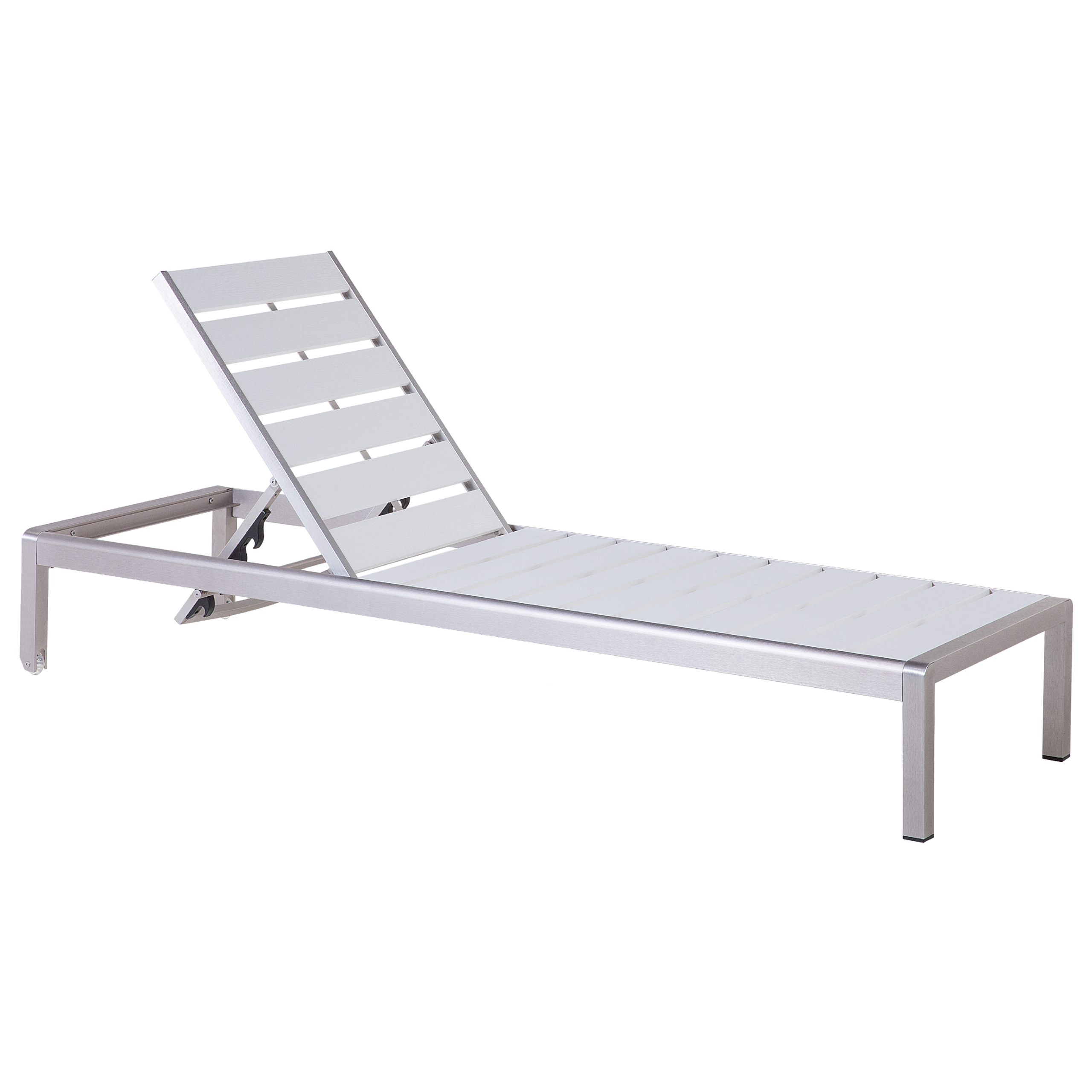 Beliani Garden Outdoor Lounger White Plastic Wood Aluminium Frame Adjustable Reclining Backrest Material:Aluminium Size:198x29-93x64