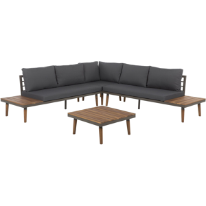 Beliani Corner Sofa Garden Set Grey and Brown Acacia Wood 5 Seater with Coffee Table Material:Acacia Wood Size:xx