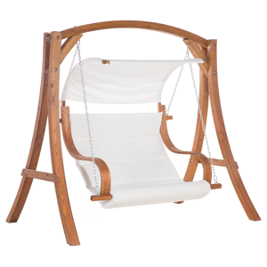 Beliani Garden Swing Seat Larch Wood Frame White Fabric Outdoor 2-Seater with Canopy Material:Polyester Size:120x200x202