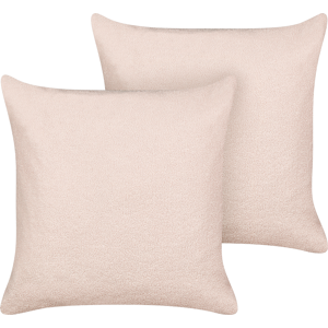 Beliani Set of 2 Decorative Cushions Pink Boucle 60 x 60 cm Woven Removable with Zipper Boho Decor Accessories Material:Boucle Size:60x4x60