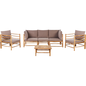 Beliani Garden Modular Sofa Set Taupe Bamboo Cushions 3 Seater Sofa 2 Armchairs with Coffee Table Boho Design Outdoor Conversation Set Material:Bamboo Wood Size:xx