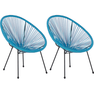 Beliani Set of 2 Garden Chairs Blue PE Rattan Papasan Modern Round Indoor Outdoor Deep Seat Material:PE Rattan Size:90x87x70